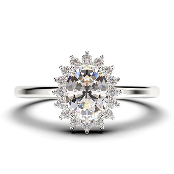 Beautiful Minimalist 1.50 Carat Oval Cut Diamond Moissanite Engagement Ring, Classic Halo Wedding Ring in 10k Solid White Gold Band, Gift For Her, Promise Ring, Anniversary Ring, Women Gift Idea