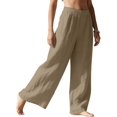 thumbnail image 3 of Women Wide Leg Palazzo Summer Flowy Pants Beach Vacation Clothes Elastic Waist Travel Trousers with Pockets Khaki M, 3 of 9
