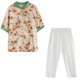 thumbnail image 5 of Camisa de manga corta ajustada con temperamento estampado artístico de algodón y lino de verano + pantalones de algodón y lino, 5 of 5