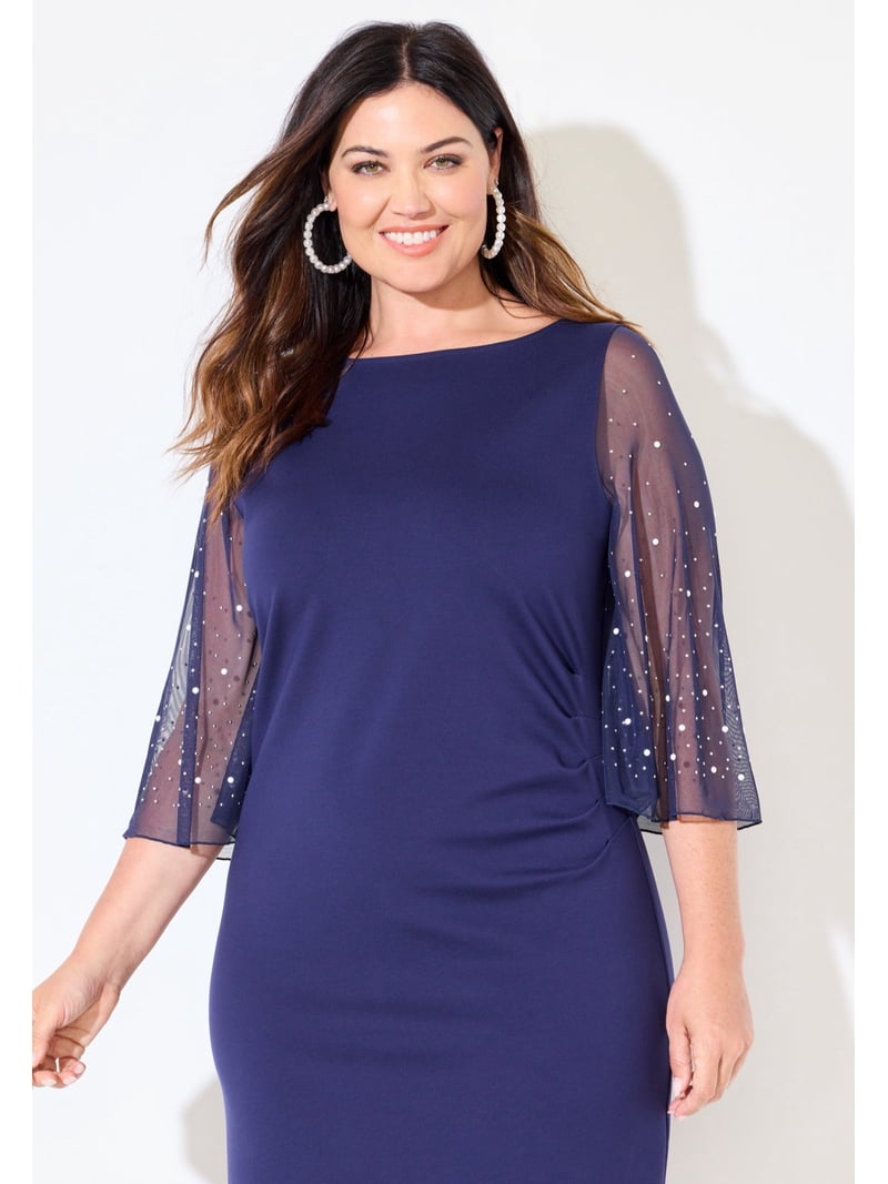 Plus Size Women's Ponte Knit Pencil Dress by Catherines in Navy (Size 1X)