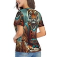 thumbnail image 3 of Xecao Pond Meditating Tiger for Women's V-Neck T-Shirts-Elegant Half-Sleeve Tops Perfect for Summer-X-Large, 3 of 5
