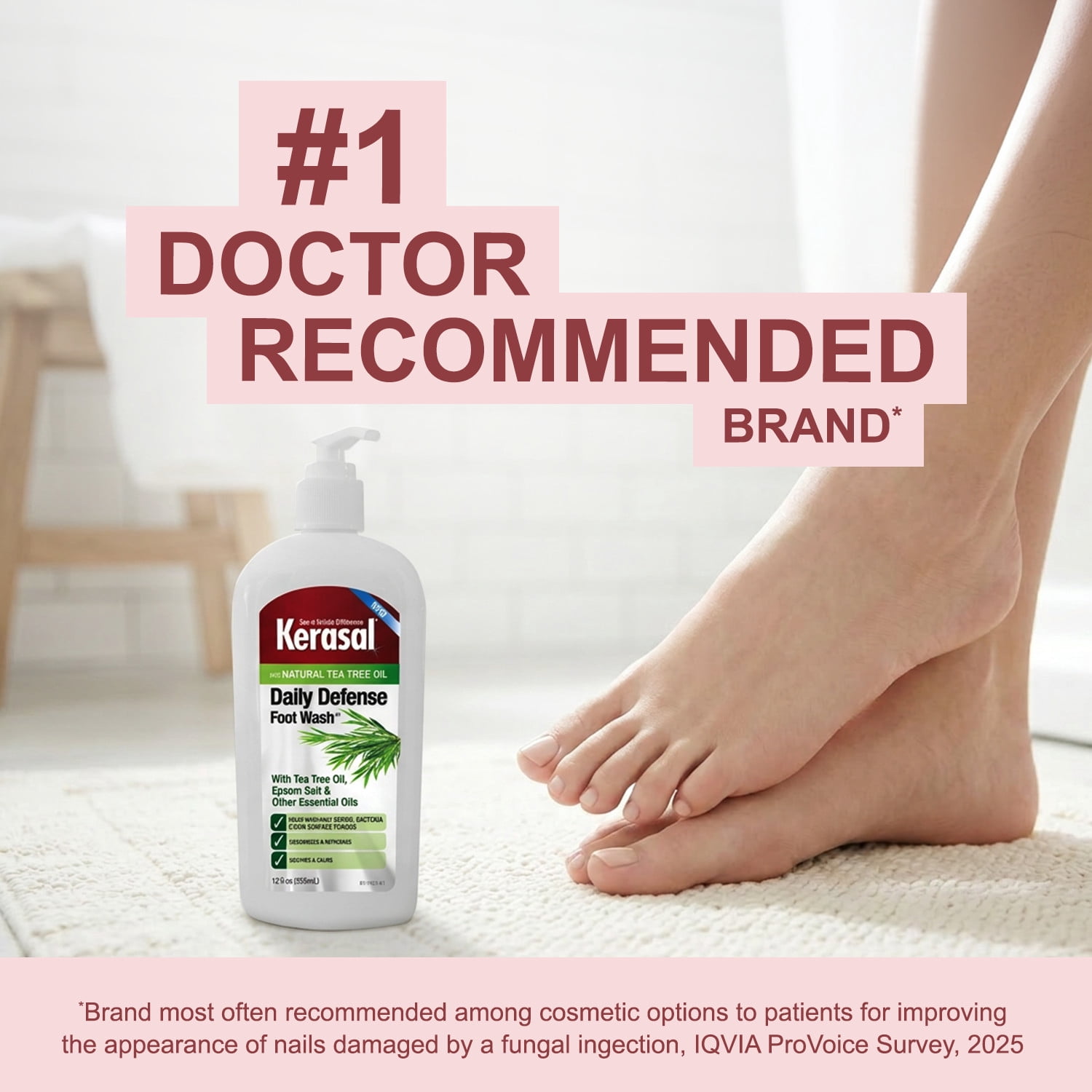 (4 pack) Kerasal Daily Defense Foot Wash Plus Natural Tea Tree Oil, 12 fl oz (355 ml)