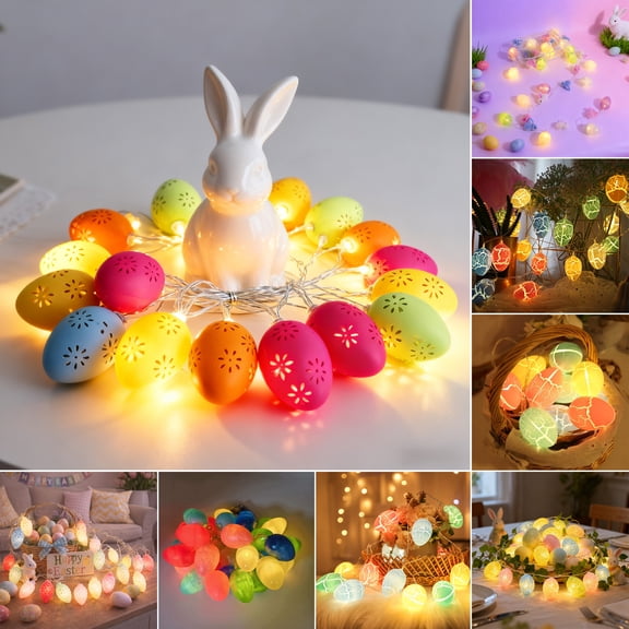 Fwttom Easter Eggs String Lights - Shatterproof LED Light Bulbs Battery Operated Outdoor Indoor String Lights for Porches Stairs Gardens Trees Wreath, 59 inch