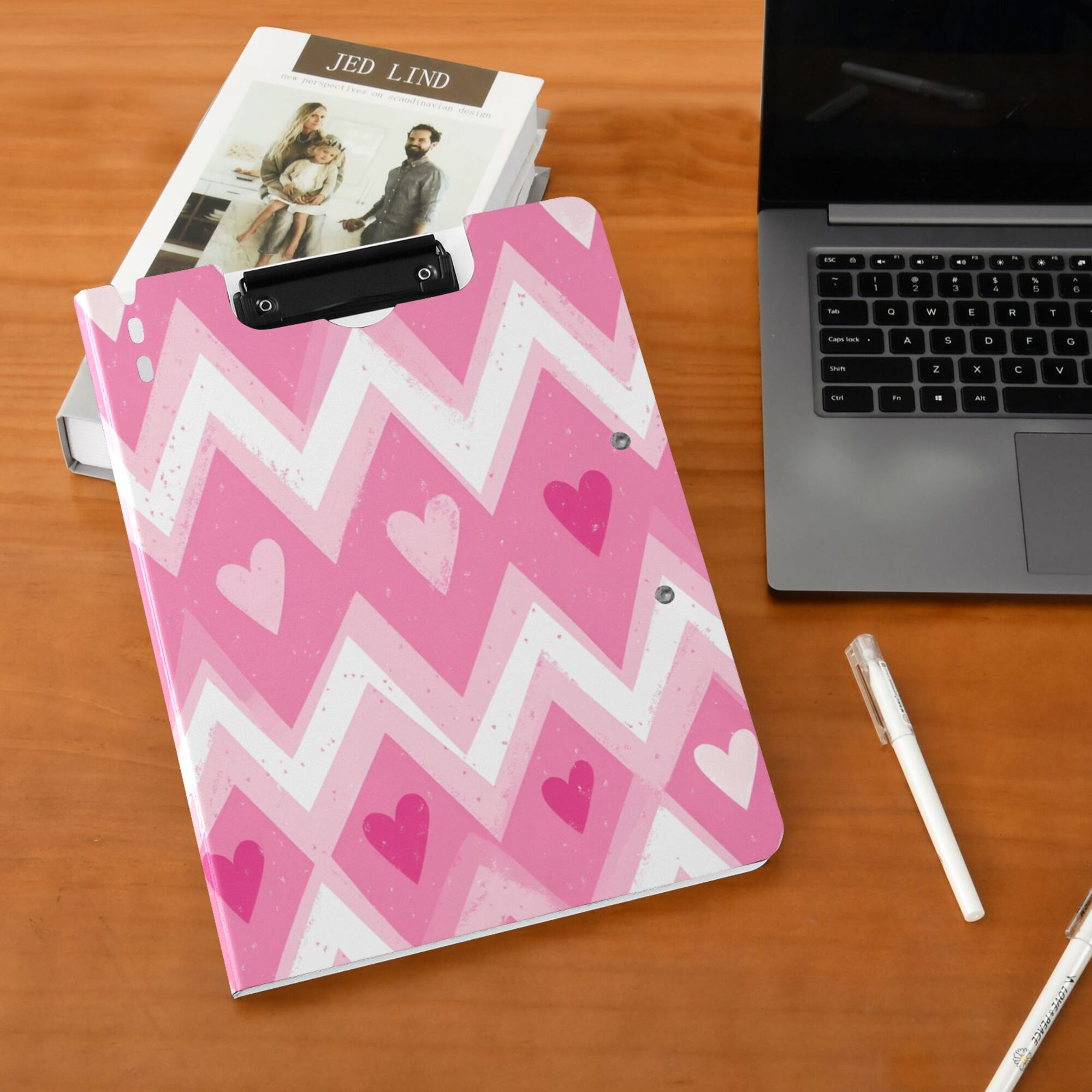 FORMRS A4 Clipboard Folder with Pen Holder Horizontal Foldable School Office Binder, Heart Geometric