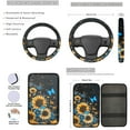 thumbnail image 3 of Jeiento Sunflower 13 PCS Car Seat Cover Set Butterfly Steering Wheel Cover Seat Belt Strap Pads Cup Coasters Armrest Cover Pad Key Ring for SUV Truck Van Sedan, 3 of 8