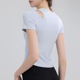 thumbnail image 6 of ClodeEU Women's Crew Neck Short Sleeve，Bottom hem With Drawstring, Basic Tight Fit T Shirt Blue,Womens Plus L, 6 of 9