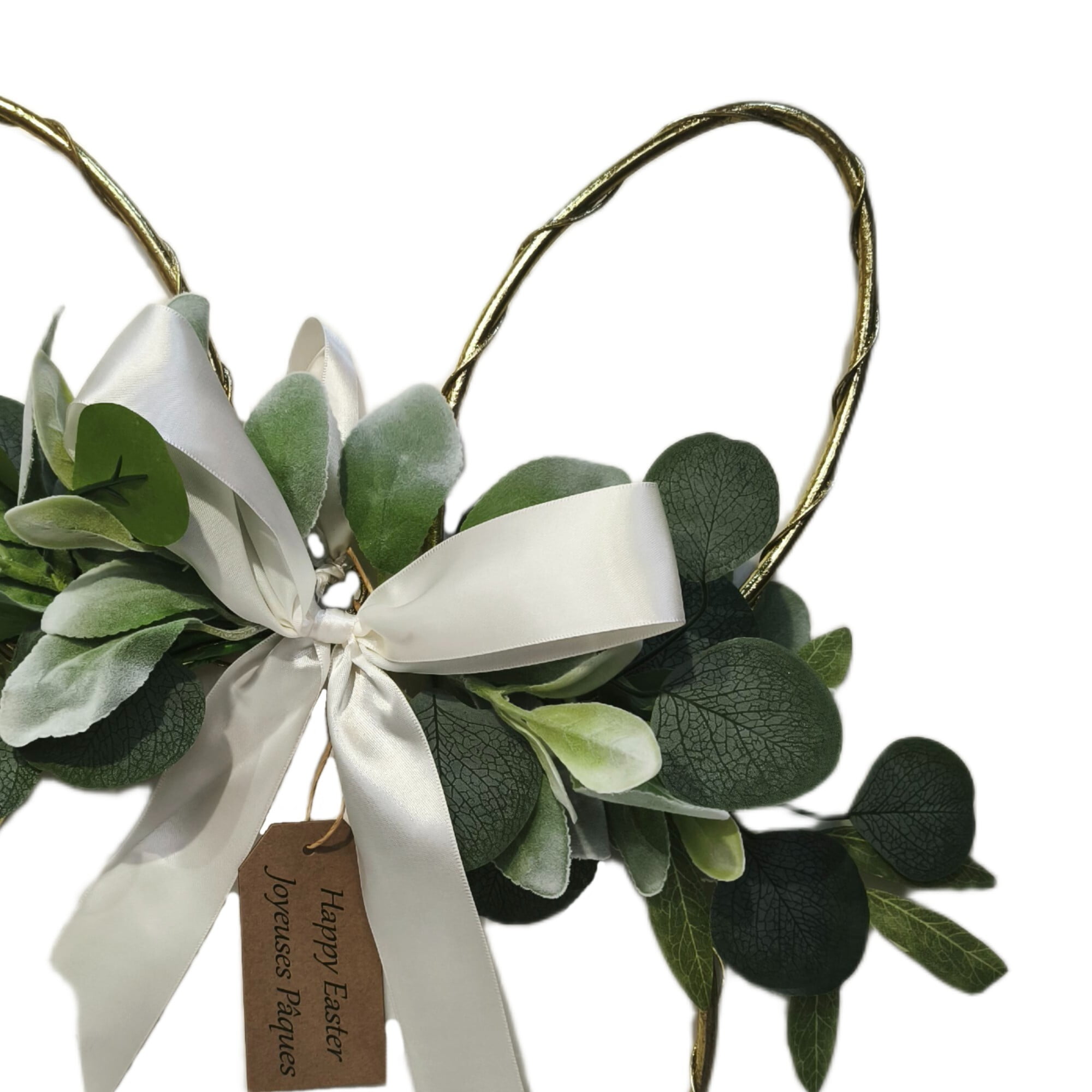 Easter Bunny-Shaped Wreath with Greenery and Satin Bow, 17 in, by Way to Celebrate