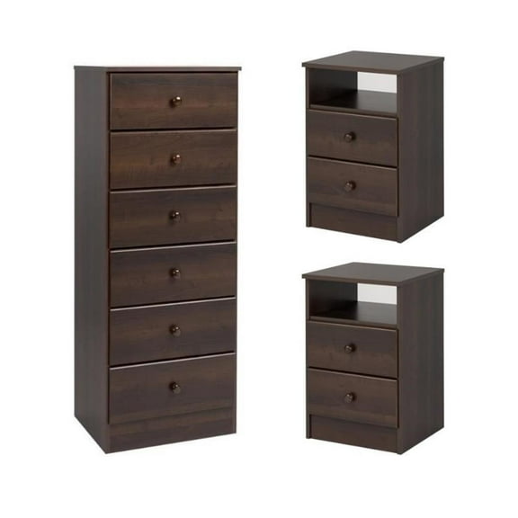 Home Square 3-Piece Set with 2 Nightstands and 6-Drawer Lingerie Chest