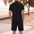 thumbnail image 7 of hotojiny Mens Summer Outfits 2 Piece Beach Vacation Set Plaid Short Sleeve Button down Shirts with Elastic Waist Shorts(Black,X-Large), 7 of 7