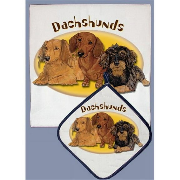 Pipsqueak Productions DP928 Dachshund Dish Towel And Pot Holder Set