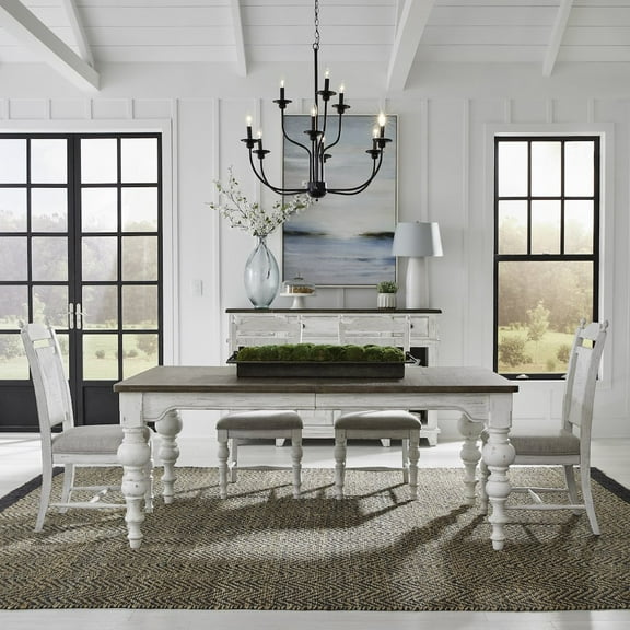 Liberty Furniture Industies, INC River Place 5 Piece Rectangular Table Set - Riverstone White & Tobacco