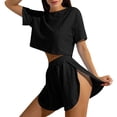 thumbnail image 2 of Xunmmm Women's Pajamas Set Comfortable Loose Solid Color Mesh Hollow Short Sleeve T-shirt and Short Home Clothes 2 Piece Set Loungewear, 2 of 6