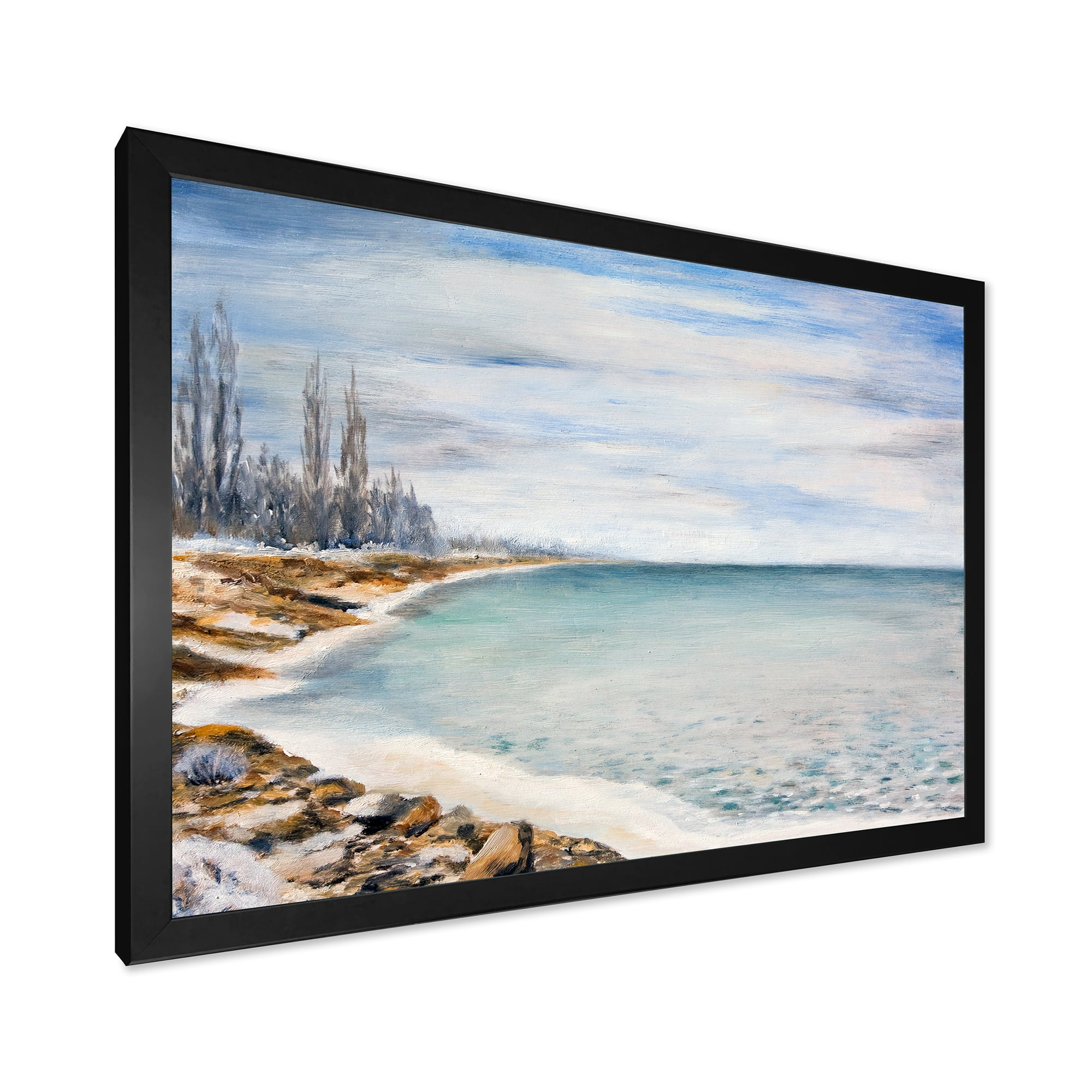 Designart 'Beach Is Covered With Ice' Nautical & Coastal Framed Art Print