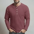 thumbnail image 4 of Inglocry Men's Waffle Henley Shirts Crewneck Lightweight Sweater Long Sleeve Causal Knitted Pullover T Shirt Watermelon Red L, 4 of 4