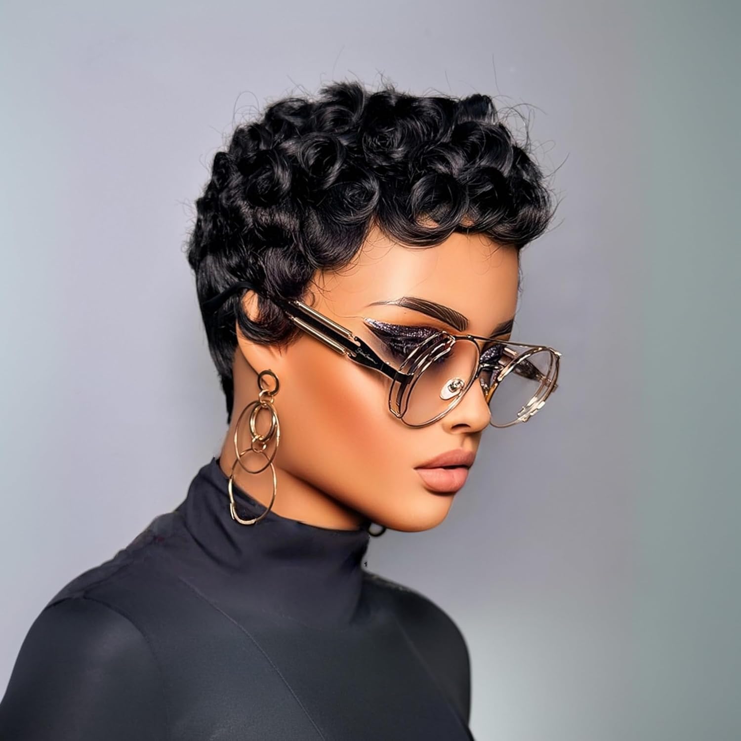 Natural Black Layered Pixie Wig Human Hair for Black Women Short Human Hair Lightweight Glueless Pixie Cut Wigs