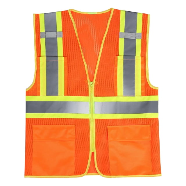 Chaleco de seguridad SULWZM naranja con bolsillos reflectantes con cremallera XXL