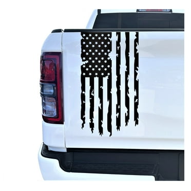 Distressed American USA US Flag Truck Tailgate Vinyl Decal Compatible with most Pickup Trucks EUA Flag Rear Graphic Car Sticker (10" x 18", Black)