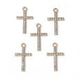thumbnail image 4 of 100pcs Alloy Rhinestone Pendants Cross Cadmium Free & Lead Free Light golden 25.5x15x2mm Hole: 2mm, 4 of 4