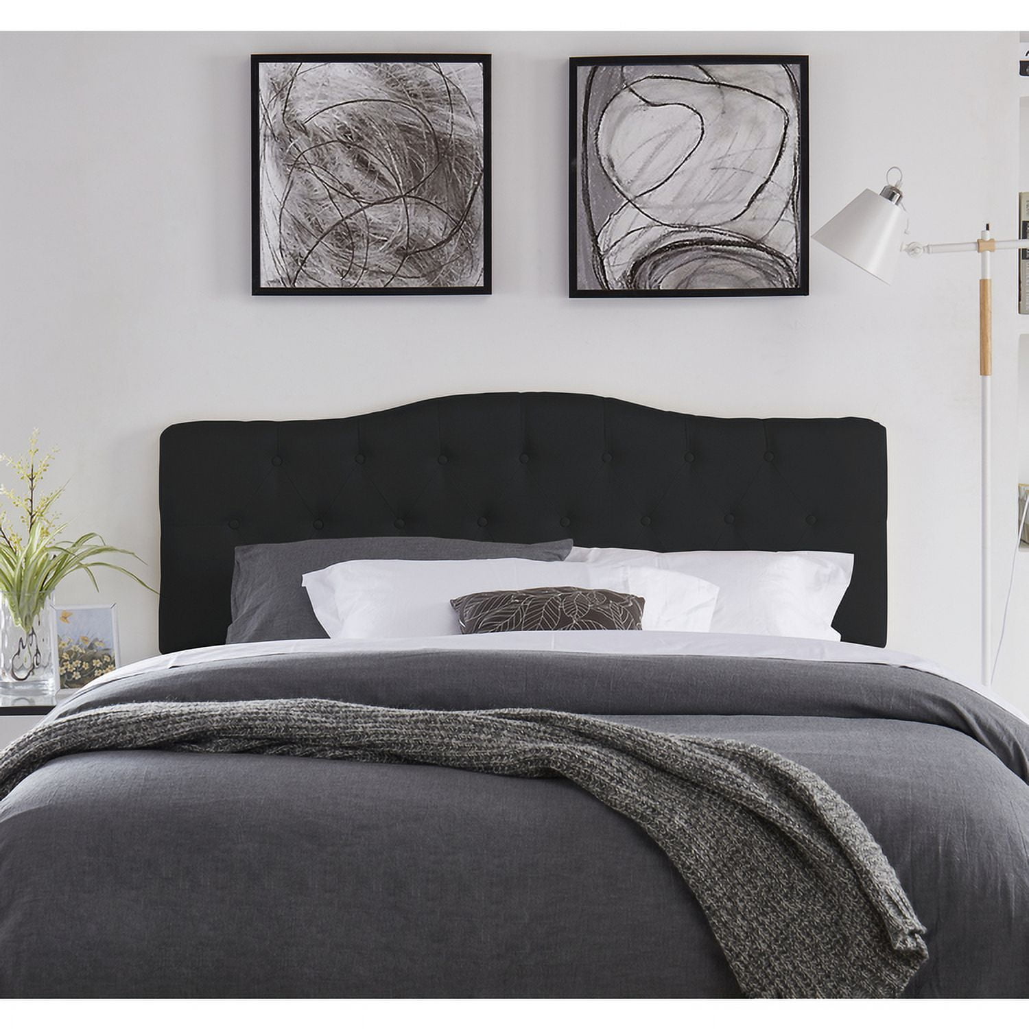 Naomi Home Cassandra Queen size headboard only, Height Adjustable Queen Size Headboard, Button Tufted Headboard with 12 Positions, Metal Legs, Wall/Bed Mount, Linen Fabric headboard Queen, Black