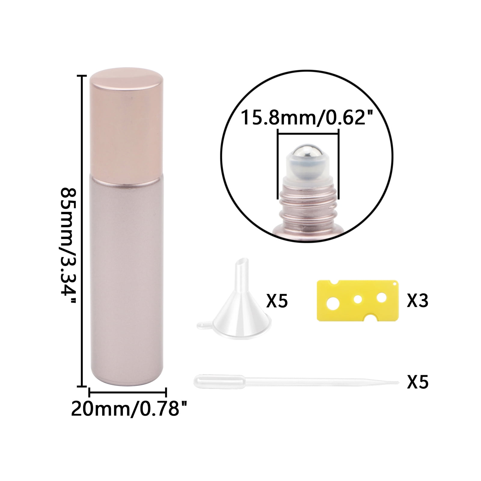 Essential Oil Roller Bottles 33PCS 10ml Matte Rose Gold Roller Bottles with Stainless Steel Roller Balls and Caps for Travel, Perfume and Lip Gloss