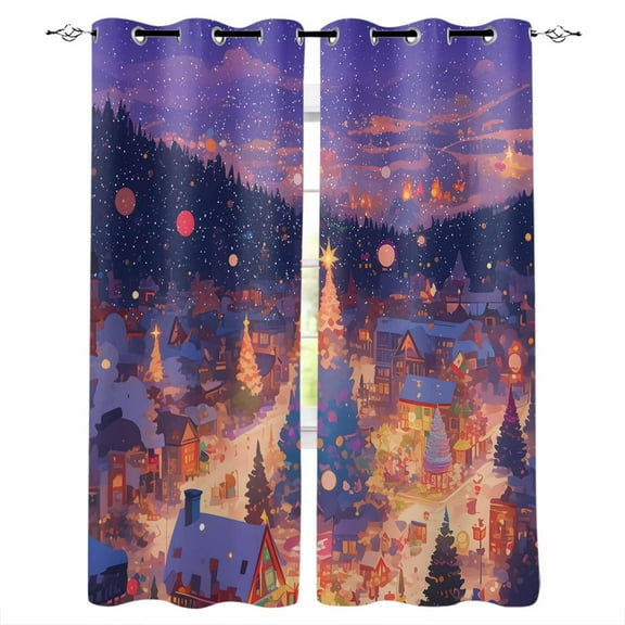 Hokiten Christmas Blackout Curtains | Light Blocking Print Window Curtains, Purple Christmas Xmas Tree Snowflake Thermal Insulated Window Drapes for Living Room Kitchen Cafe (2 Panels, 104"W x 63"L)