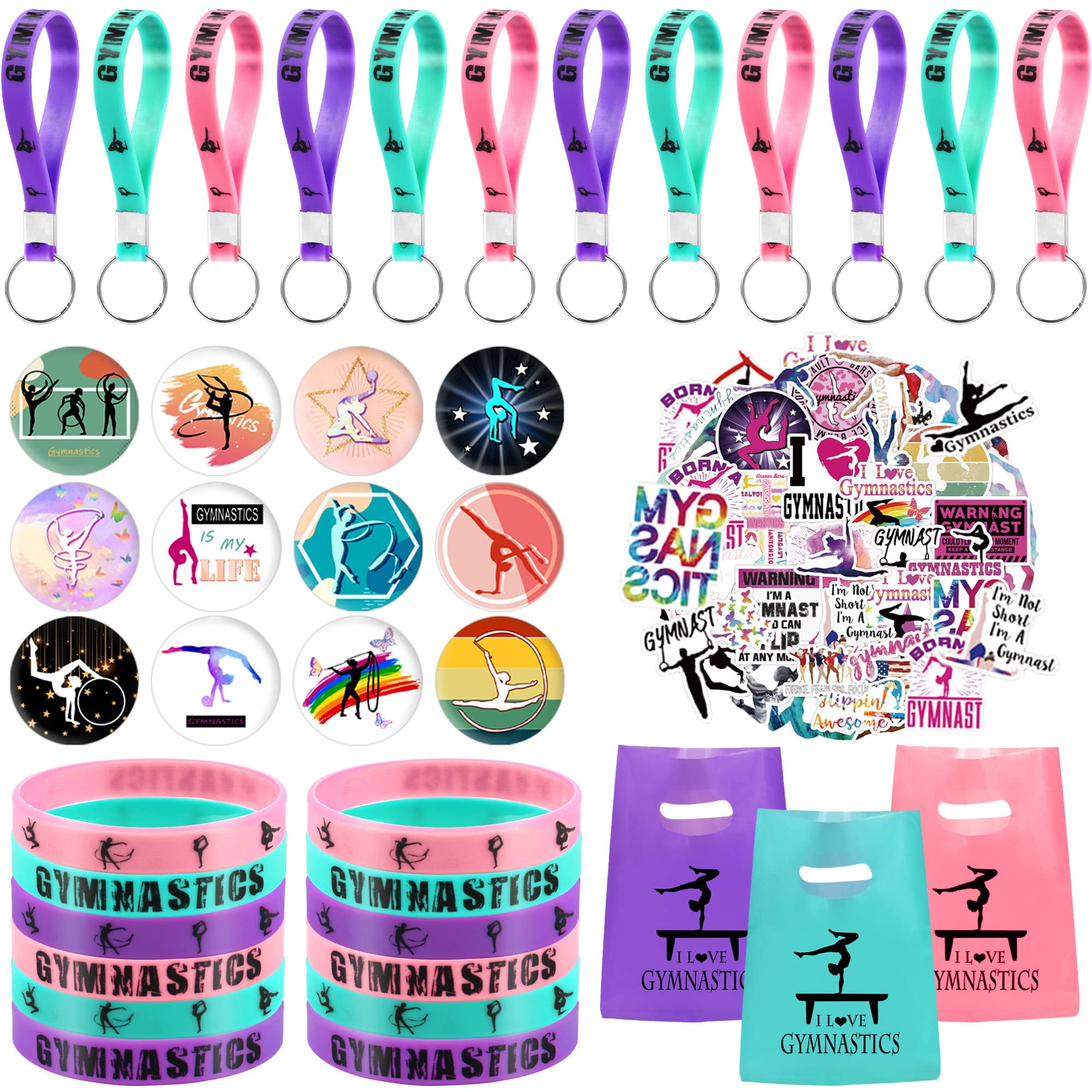98 Gymnastics Party Favors, Gymnastics Keychain Goodie Bags with Rubber