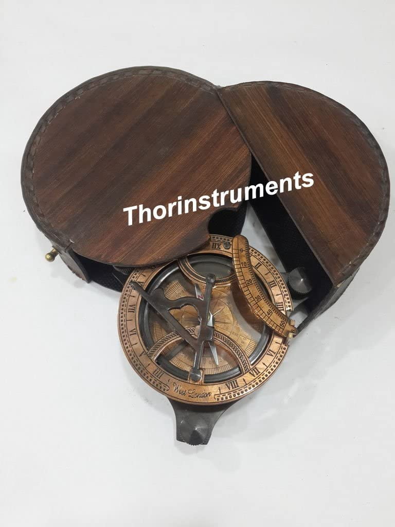 New Copper & Bronze Nautical Sundial Compass West London with leather case