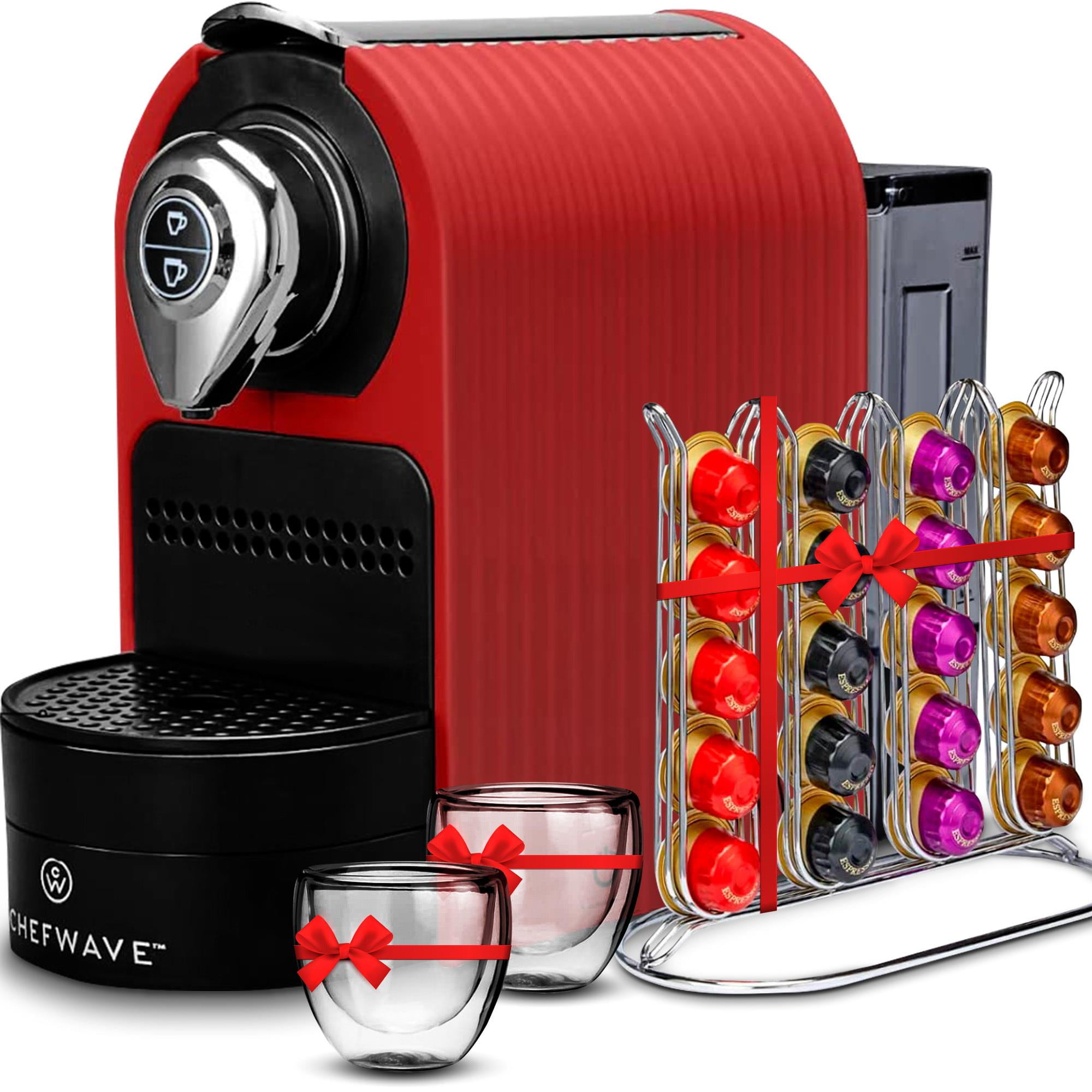 ChefWave Mini Espresso Machine Nespresso Capsules (Red) with Accessories -