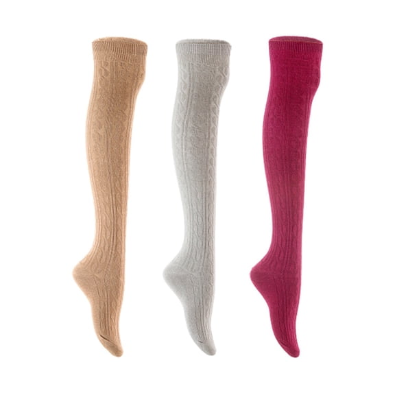 Lian LifeStyle Women's 3 Pair Adorable Comfortable Soft Thigh High Over Knee High Cotton Socks Size 6-9 L1024 Beige,Light Grey,Wine