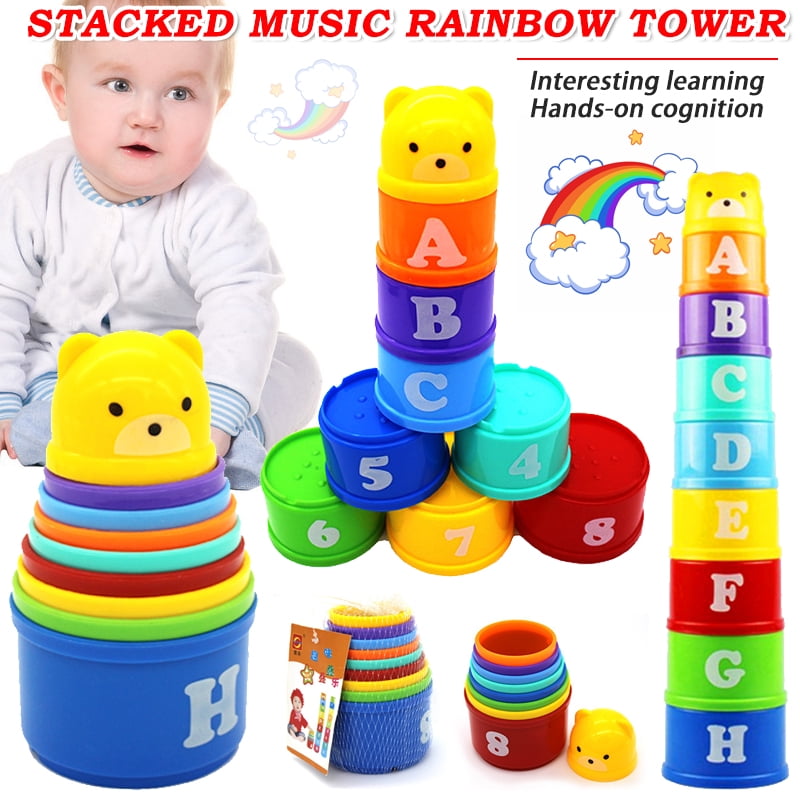 Silicone Infants Stacking Cups Bathtub Toy Stack-Up Game Birthday Gifts 