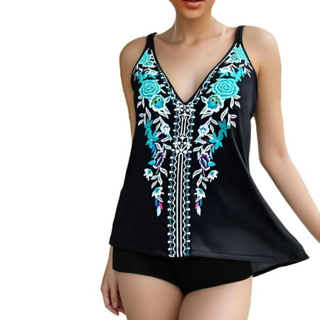 Plus Size Swimsuit Set for Women Boho Print 2 Pieces Tankini Set with Trunks Hide Belly Bathing Suit XL
