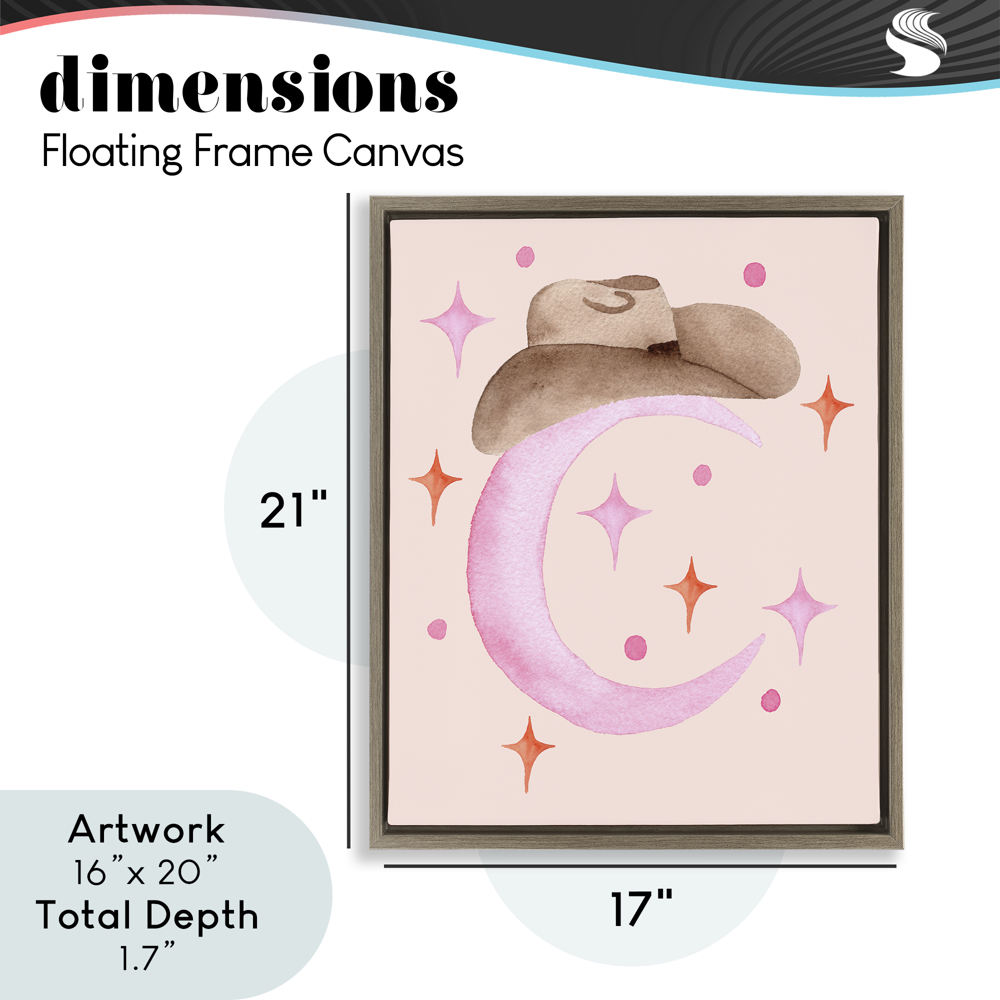 Moon Cowgirl Hat Brown Framed Floater Canvas Wall Art, design by Nina Jacobs