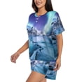 thumbnail image 2 of Fotbe Night At Lake Aurora 1 Print Pajama Set for Women 2 Piece Loungewear Short Sleeve Tops and Shorts Set Soft Sleepwear-X-Large, 2 of 7