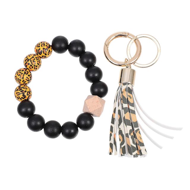 Wooden Bead Key Chain Bracelet with Silicone Ring for Decor Multi Color 1 Piece