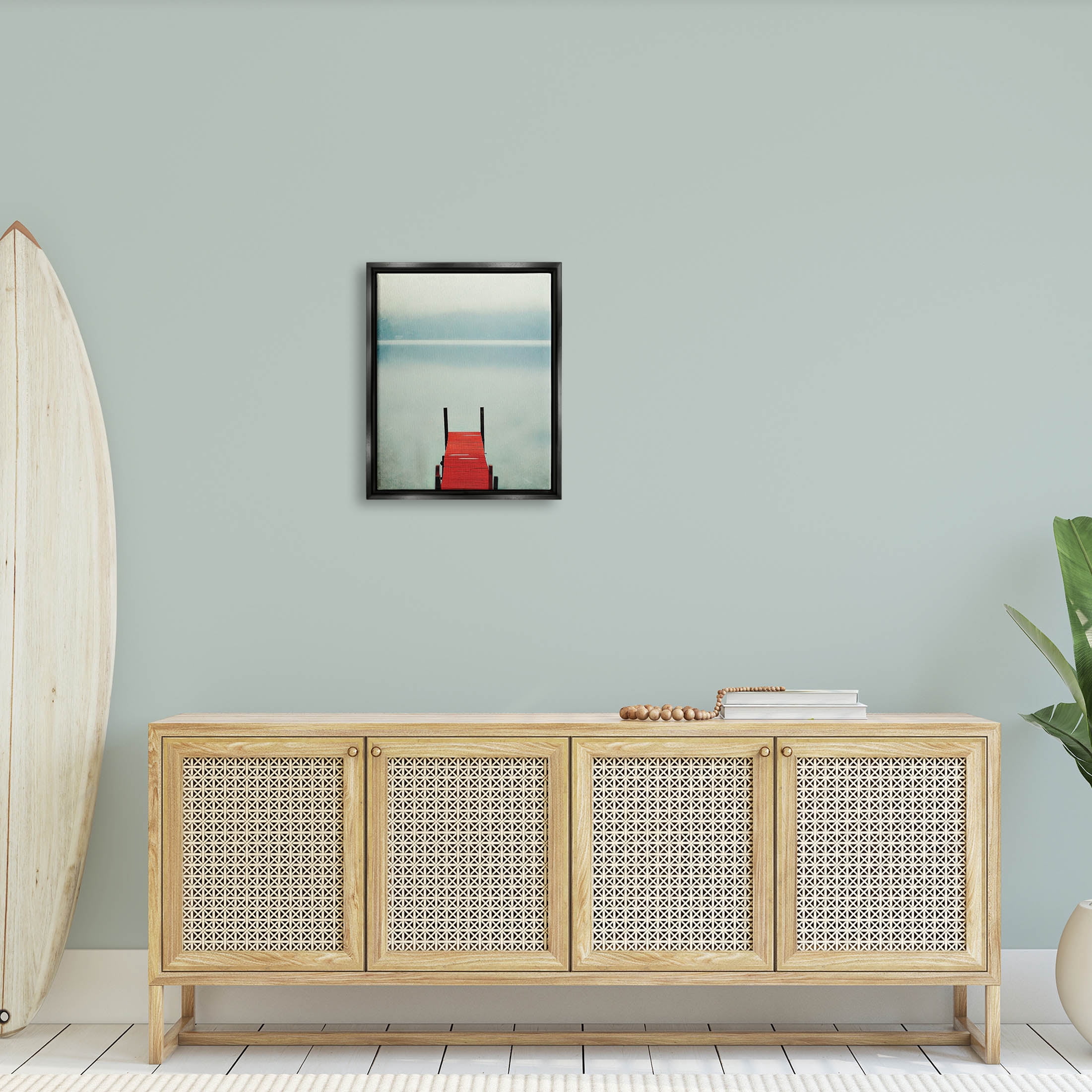 Stupell Industries Misty Red Dock Scene Photograph Jet Black Floating Framed Canvas Print Wall Art, Design by Carrie Ann Grippo-Pike