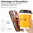 thumbnail image 5 of ELEHOLD Case for iPhone 12 Pro Max, RFID Blocking Zipper Leather Wallet Stand Case with Card Slot & Wrist Strap & Ring Holder,Brown, 5 of 10
