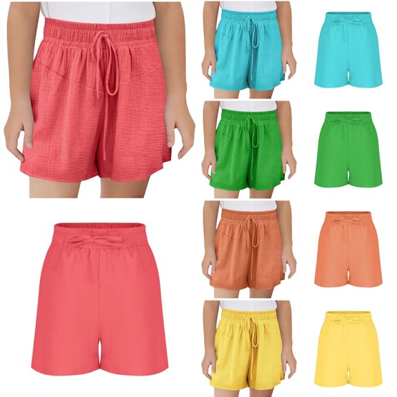 Kureaily Girls Summer Shorts Feel Elastic Waist With For Big Kids And Tweens Athletic Play Shorts ,Solid Color Basic Casual ShortsSize 3-4 Years ,Blue
