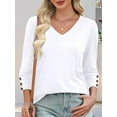 thumbnail image 4 of Womens 3/4 Sleeve Tops with Buttons V-Neck Summer Outfits Casual Shirts Beach Vacation Fall Clothes 2025 White XL, 4 of 8