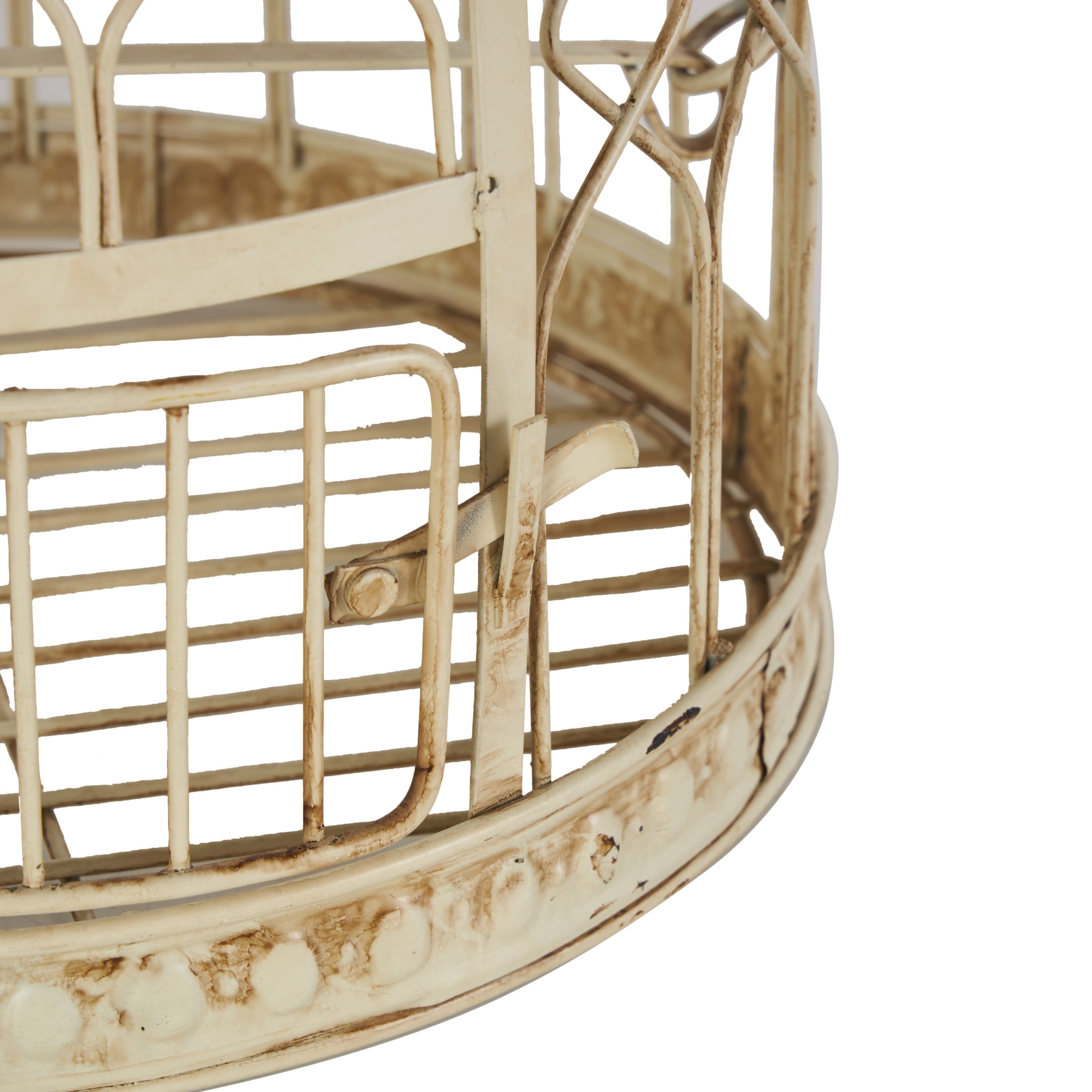 DecMode Hinged Top Cream Metal Birdcage with Latch Lock Closure and Hanging Hook, Set of 2