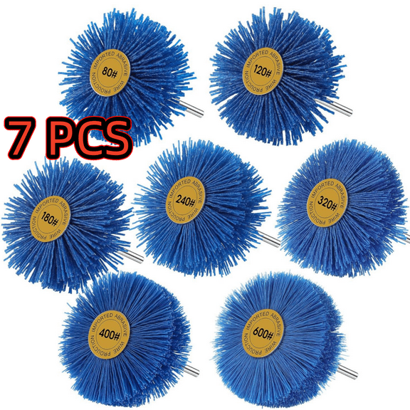 7-Piece Nylon Abrasive Wheel Brush Set - 80 to 600 Grit for Rust & Paint Removal  ﻿