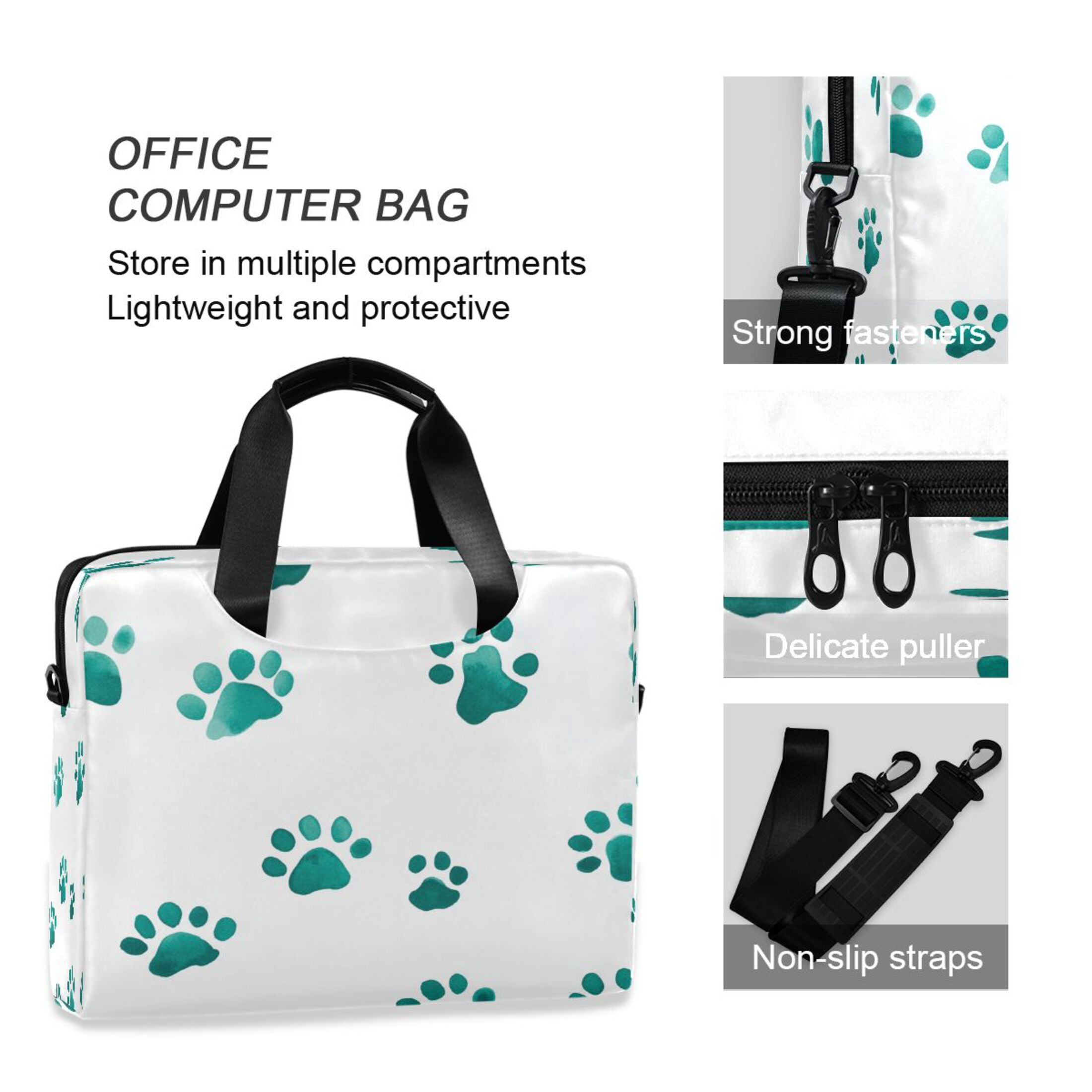 16" Laptop Tote Bag Laptop Sleeve Case Computer Briefcase for Work & Travel Teal Dog Paw Prints