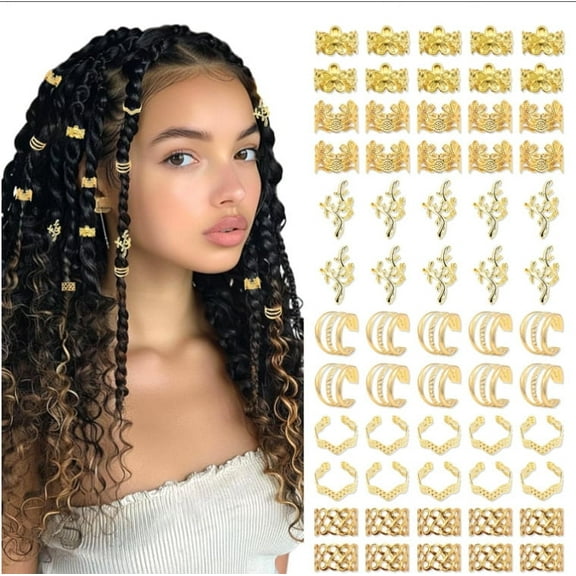 Yoyauz Braided Hair Accessories, 60 Pieces Braided Accessories Metallic Hair Accessories Gold Loc Braids Spiral Cuffs Ladies Girls Carnival Hairstyles Decorations