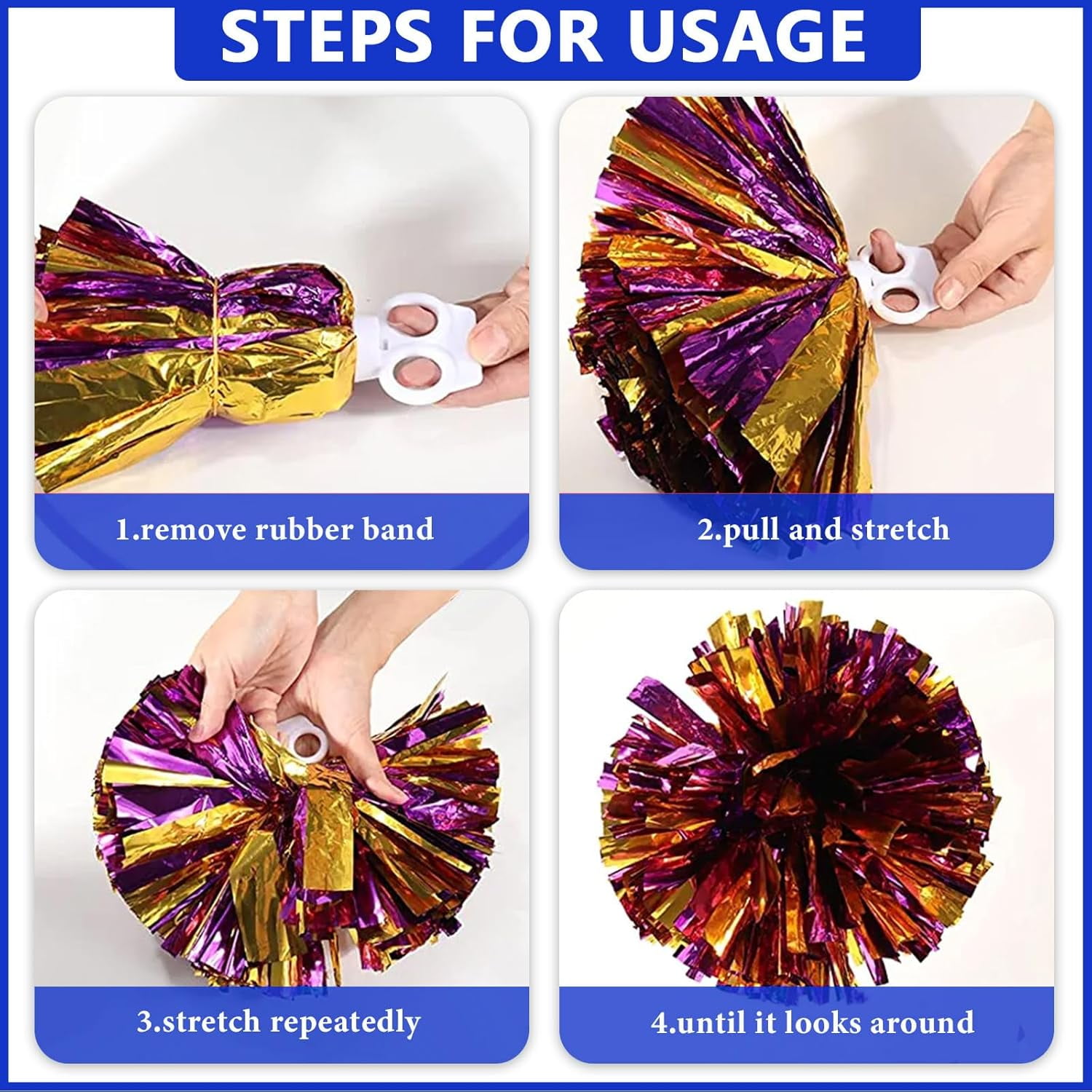 24 PCS pom poms Cheerleading,13.8inch for Sports Teams, Dance Training, and Party Celebrations with Finger Rings