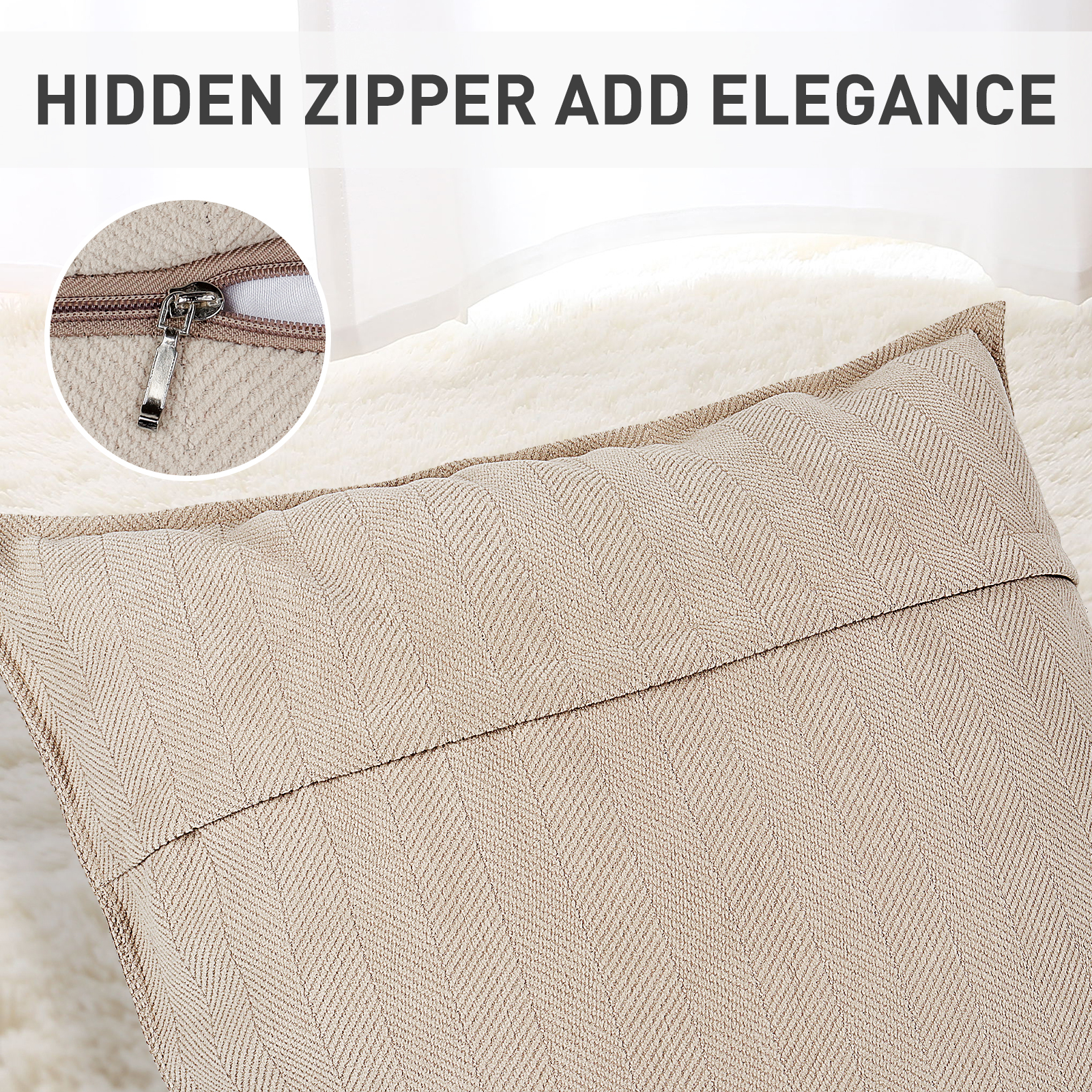 Sanmadrola 18x18 Chenille Pillow Covers, Set of 2, Beige photo 2