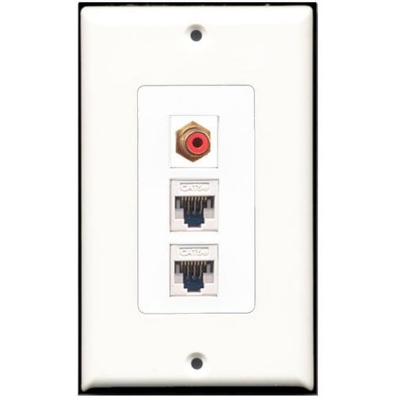 RiteAV - 1 Port RCA Red 2 Port Cat5e Ethernet White Wall Plate Decorative