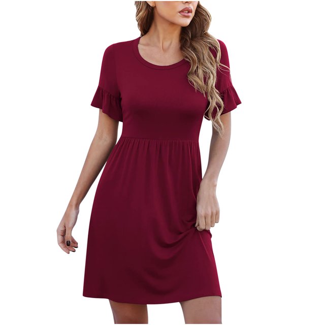 CEHVOM Robe d'Été Décontractée à Volants Manches Courtes Ample T-Shirt Robe de Soirée en Solde