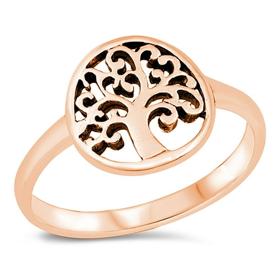 All in Stock Rose Gold-Tone Sterling Silver Round Tree of Life Ring Size 9