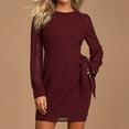 thumbnail image 4 of Lilgiuy Women's Long Sleeve Bandage Draw Back Round Neck Casual Dress Wine Fall Dresses for 2022 Spring Winter, 4 of 5