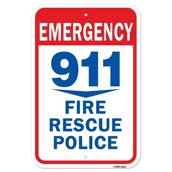 SignMission A-1824-25223 18 x 24 in. Aluminum Sign - Emergency 911 Fire Rescue Police