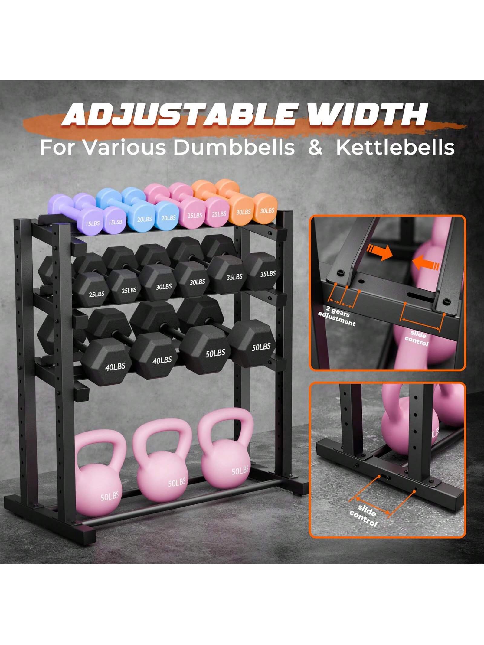 4-Tier Heavy-Duty Dumbbell Rack, 1100 lbs Capacity, Adjustable Steel Frame